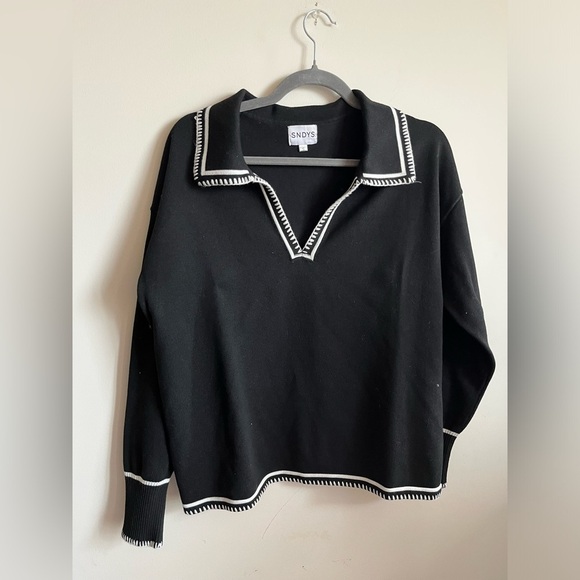 SNDYS Arlington Collared Sweater in Black & White Size Small - Picture 4 of 13